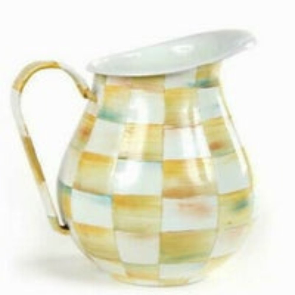 Mackenzie Childs Parchment Check Pitcher designer cream white or vase READ